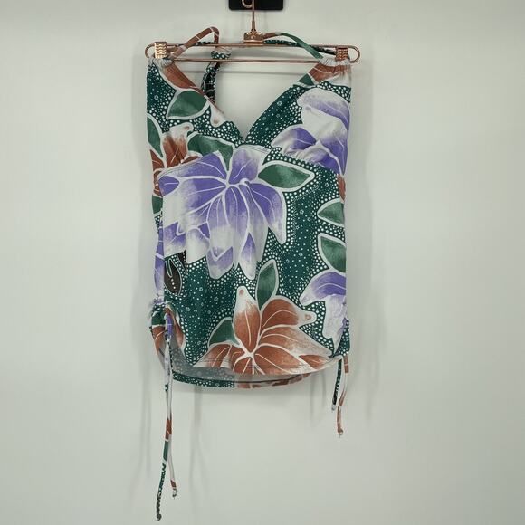 Hula Honey Purple Green Side Cinch Tankini Top Size Medium M - Picture 1 of 6